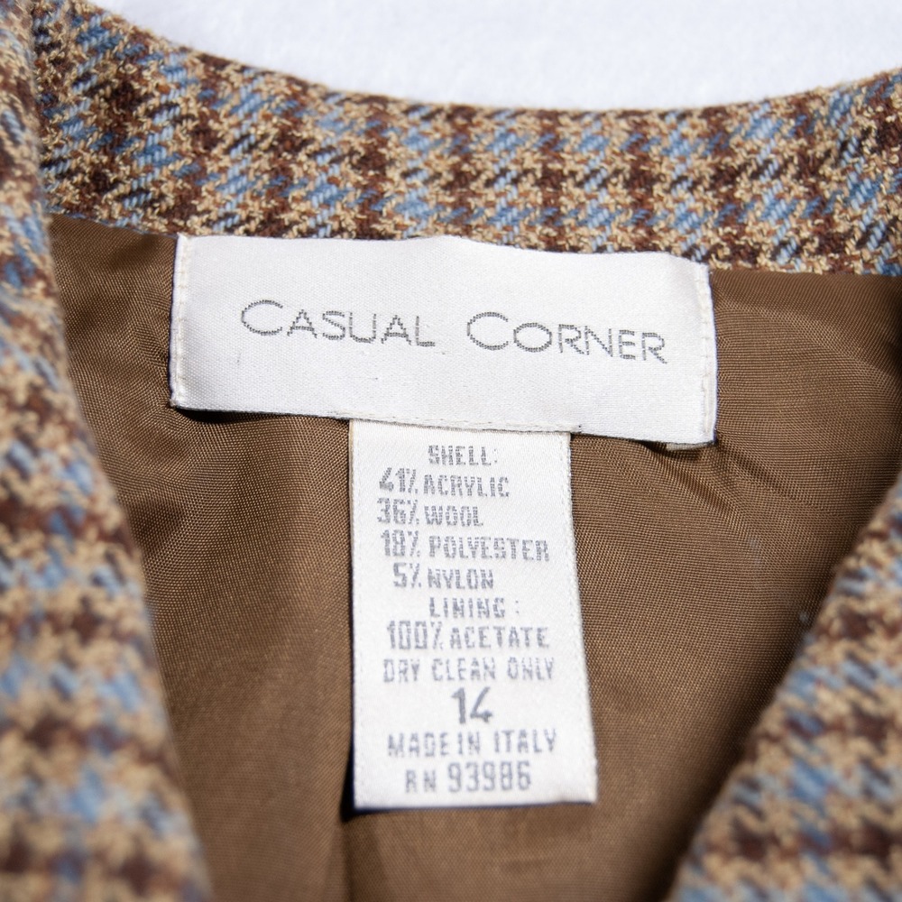 Casual Corner Womens Plaid Blazer Skirt Suit Set Size 14 Brown Blue Wool Blend - Picture 7 of 16